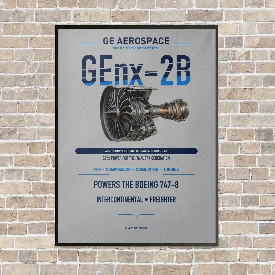 GEnx-2B vertical canvas print - framed - light gray background