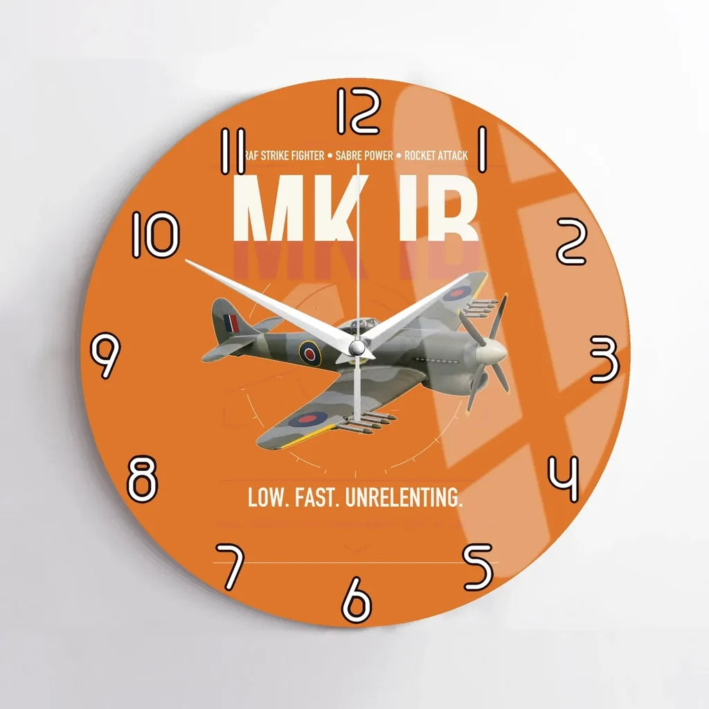 Hawker Typhoon Mk IB design on orange no frame wall clock