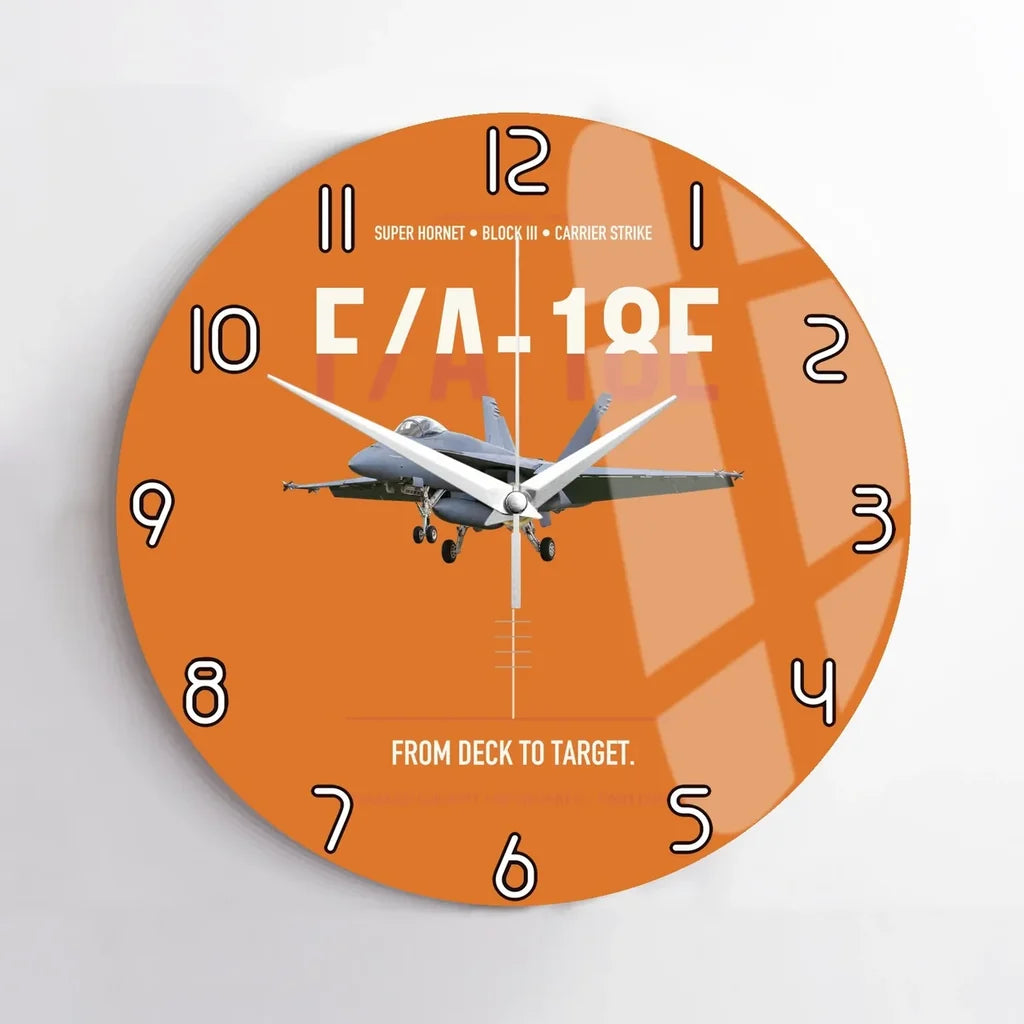 F-A-18E Super Hornet Block III From Deck To Target design on orange no frame wall clock
