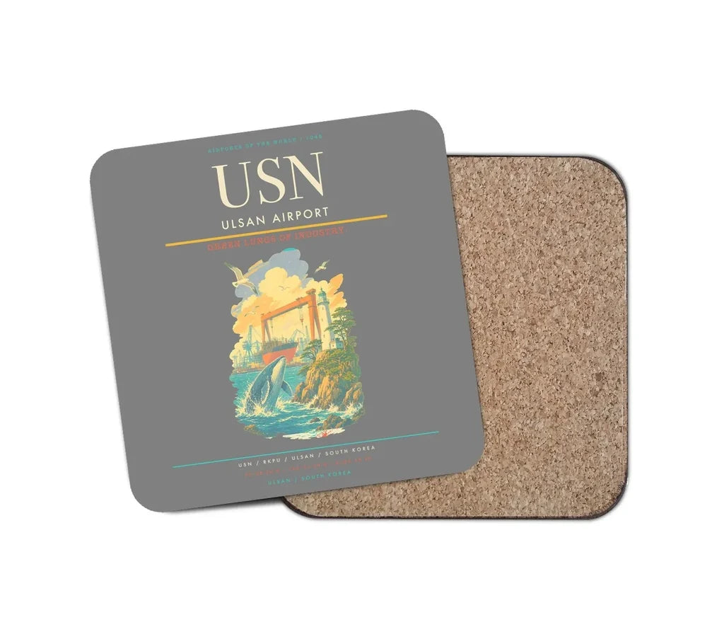 Ulsan Airport (USN) design on gray 1 piece coaster