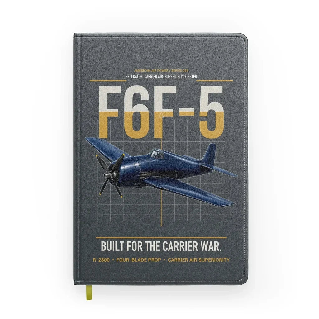 F6F-5 Hellcat design on gray notebook