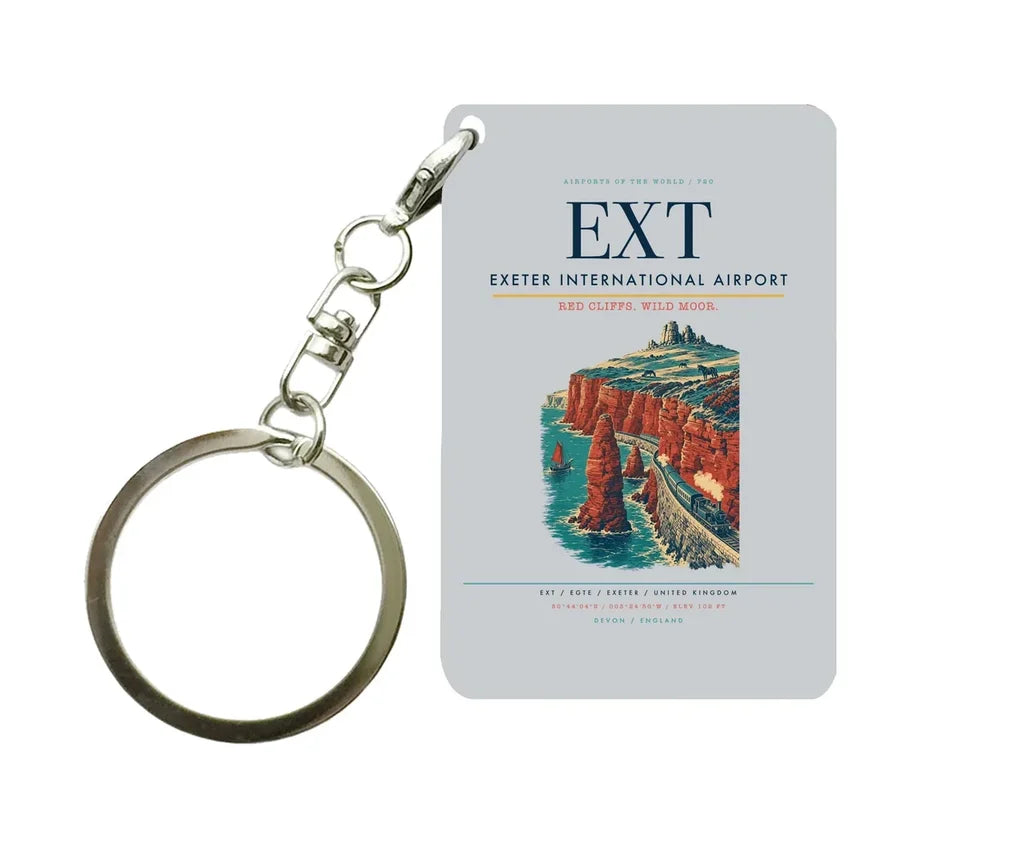 Exeter International Airport (EXT) design on light gray key chain