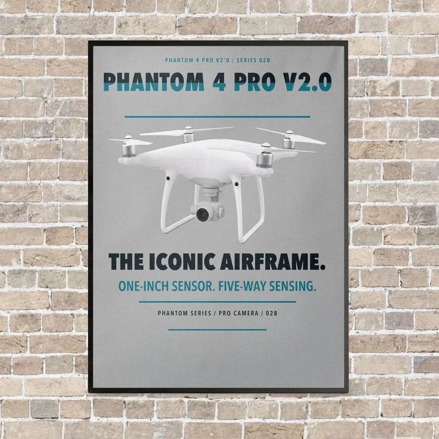 DJI Phantom 4 Pro V2.0 vertical canvas print - framed - light gray background