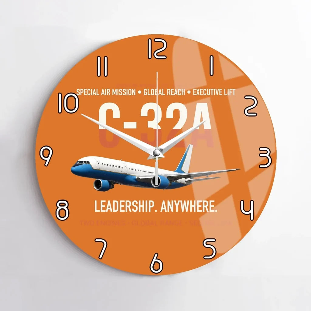 C-32A Air Force Two Global Reach design on orange no frame wall clock