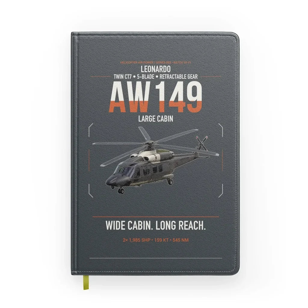 Leonardo AW149 design on gray notebook
