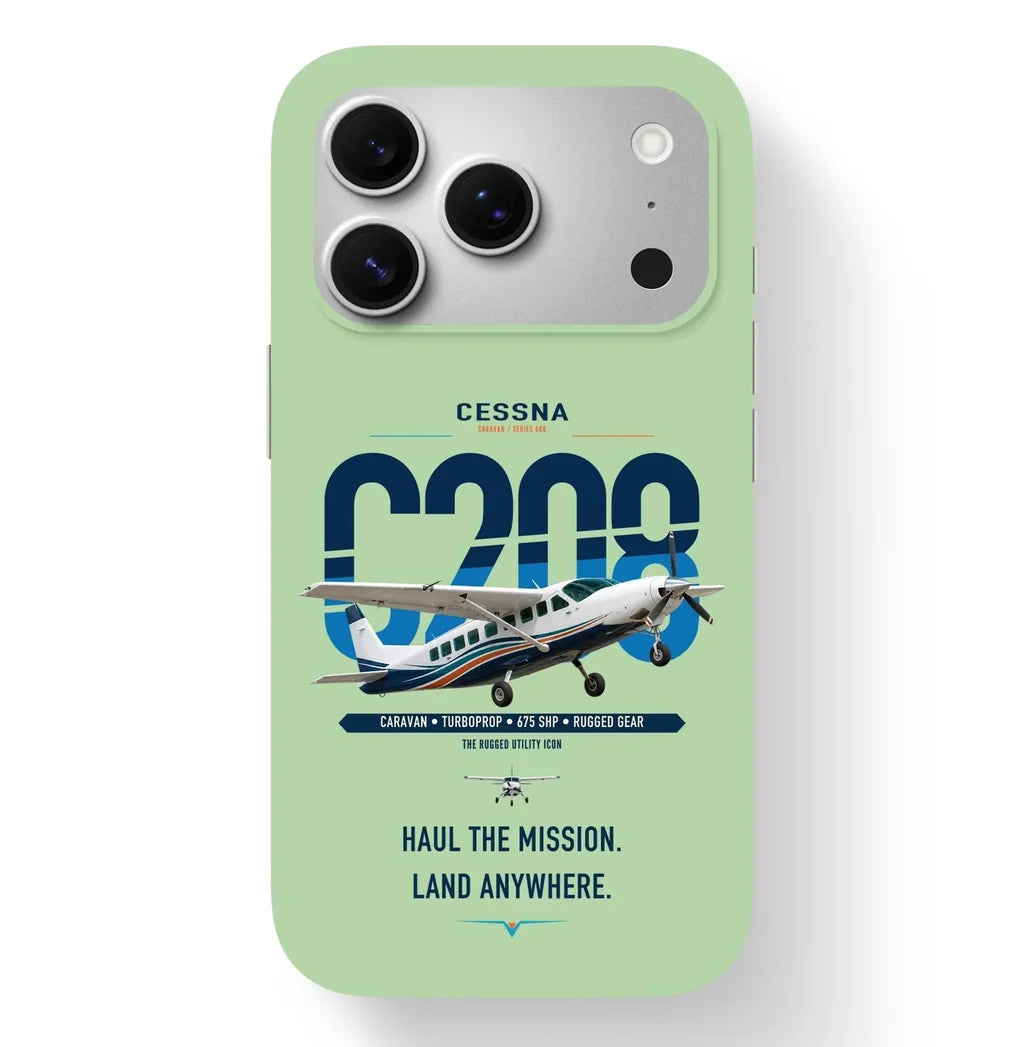 Cessna 208 Caravan design on light green magsafe iphone case, for iPhone 17 Pro