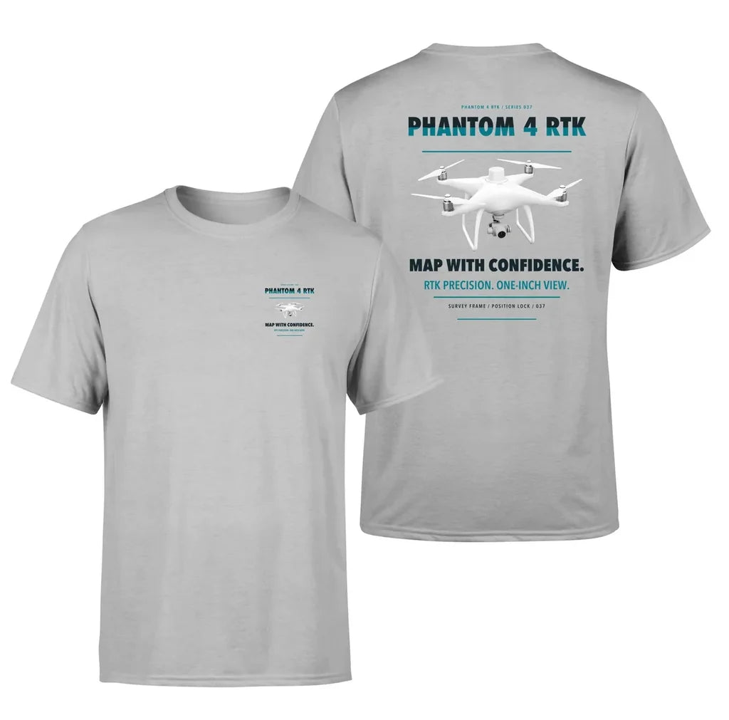 DJI Phantom 4 RTK design on light gray t shirt