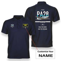 Thumbnail for Piper PA-28 Cherokee design on navy blue+name double-side polo t-shirt, double-side print