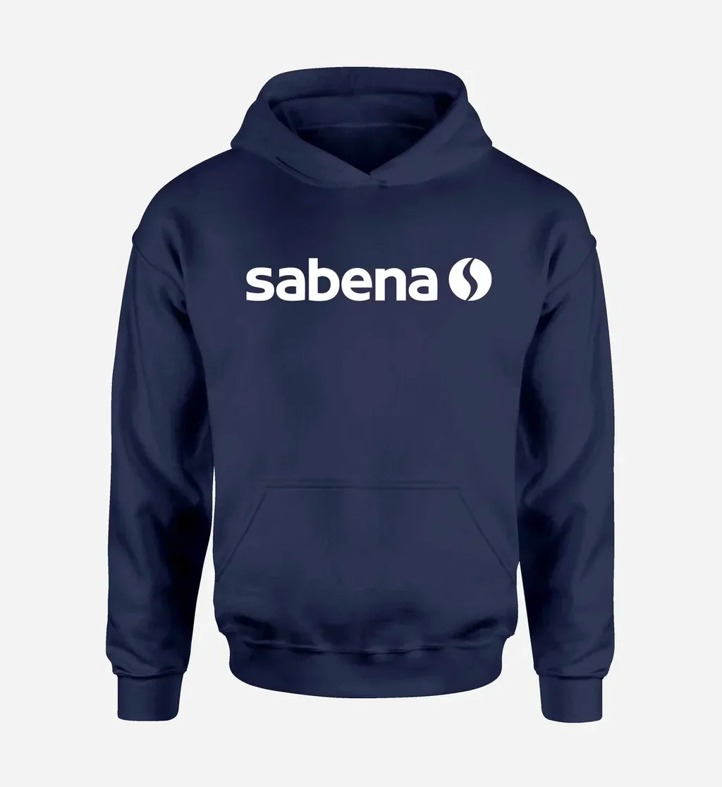 Sabena logo printed on navy blue hoodie