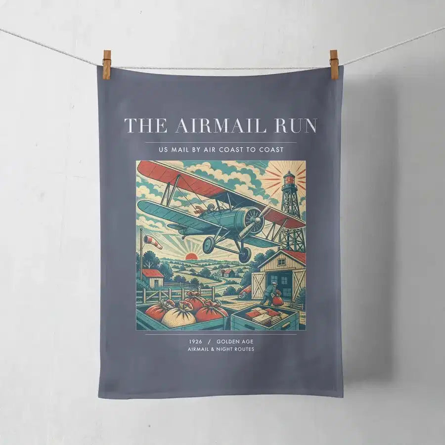 VINTAGE G4015 - The Airmail Run - Designed Towels design on navyblue