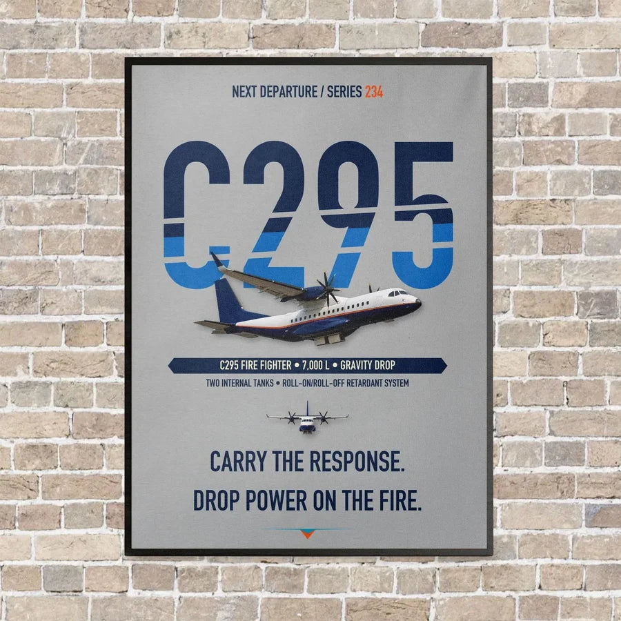 Airbus C295 Firefighter vertical canvas print - framed - light gray background