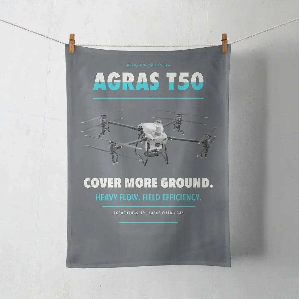 DJI Agras T50 design on gray towel