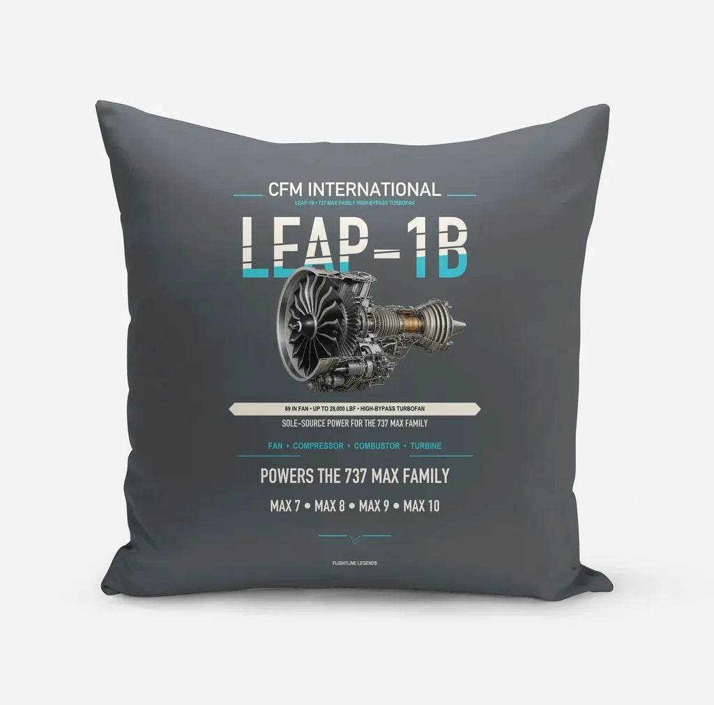 CFM LEAP-1B design on gray pillow