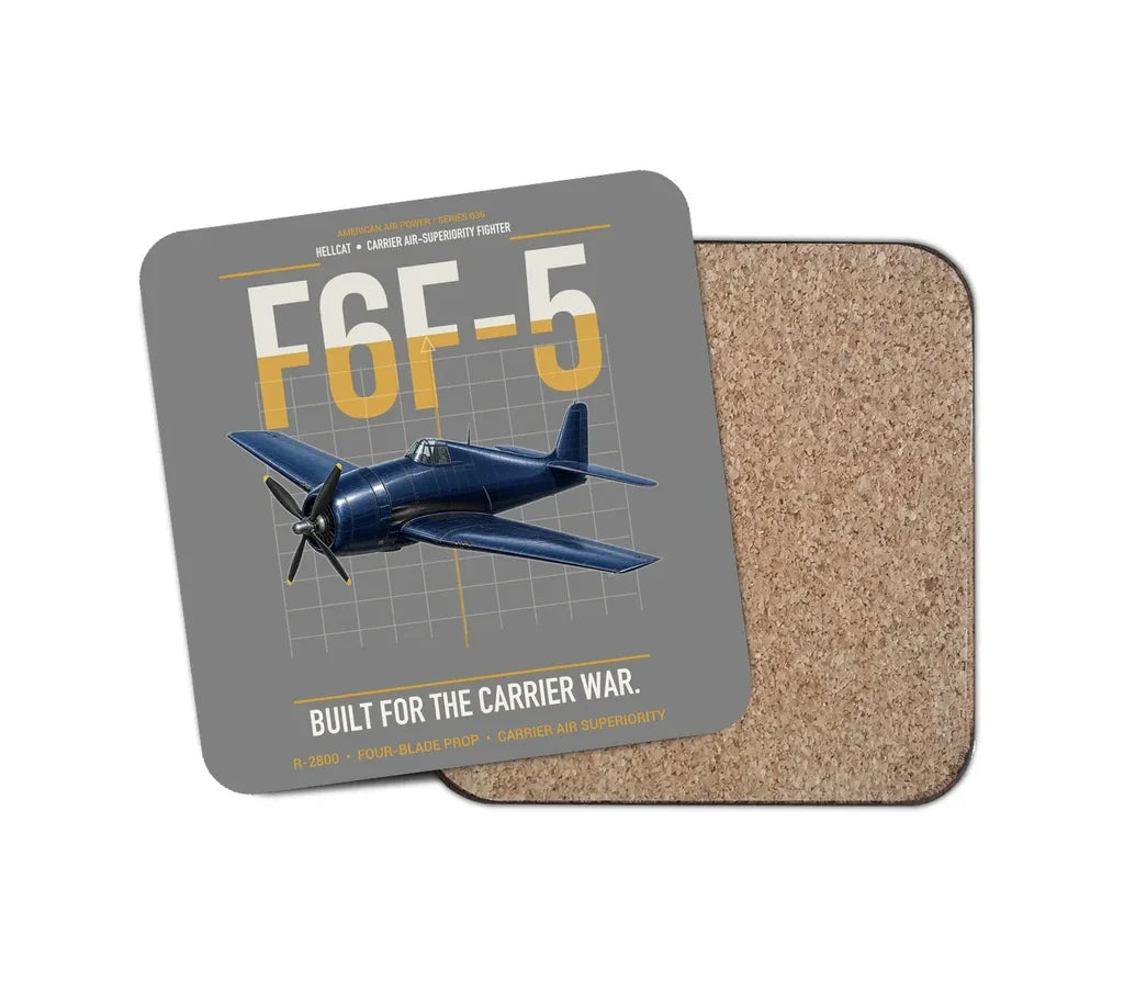 F6F-5 Hellcat design on gray 1 piece coaster