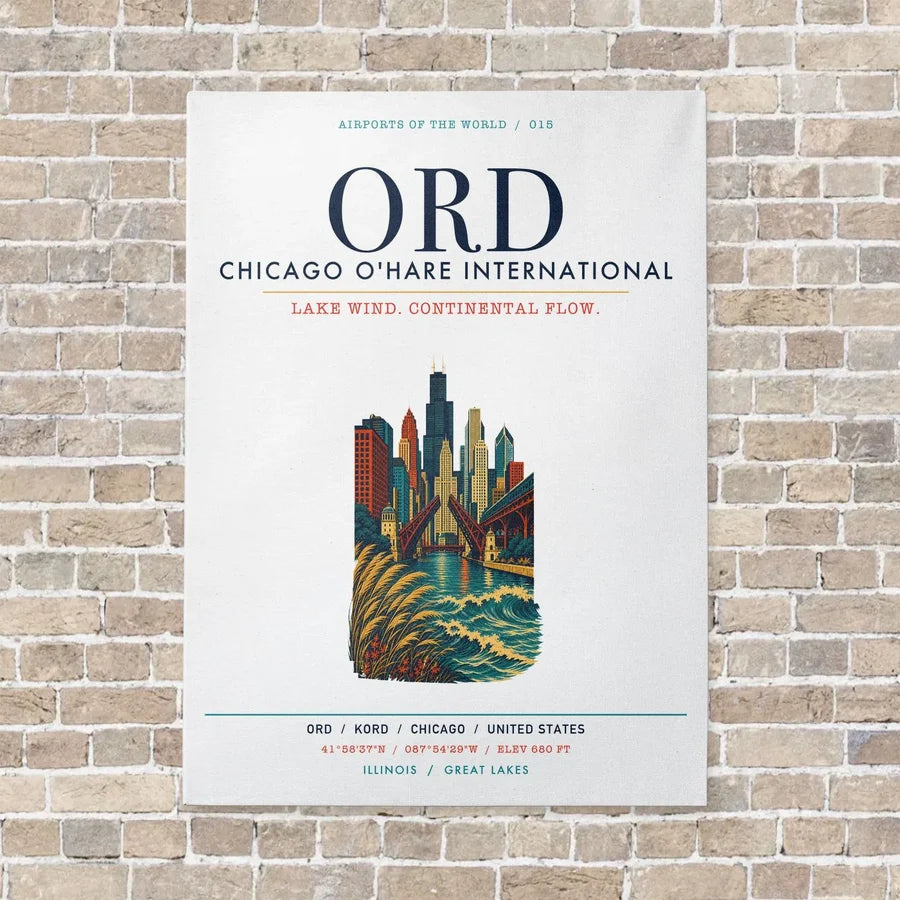 Chicago O'Hare International Airport ORD vertical canvas print - no frame - white background