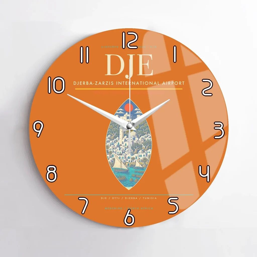 Djerba-Zarzis International Airport (DJE) design on orange no frame wall clock