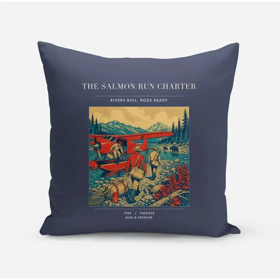 VINTAGE G4289 - The Salmon Run Charter - Designed Pillows design on navyblue