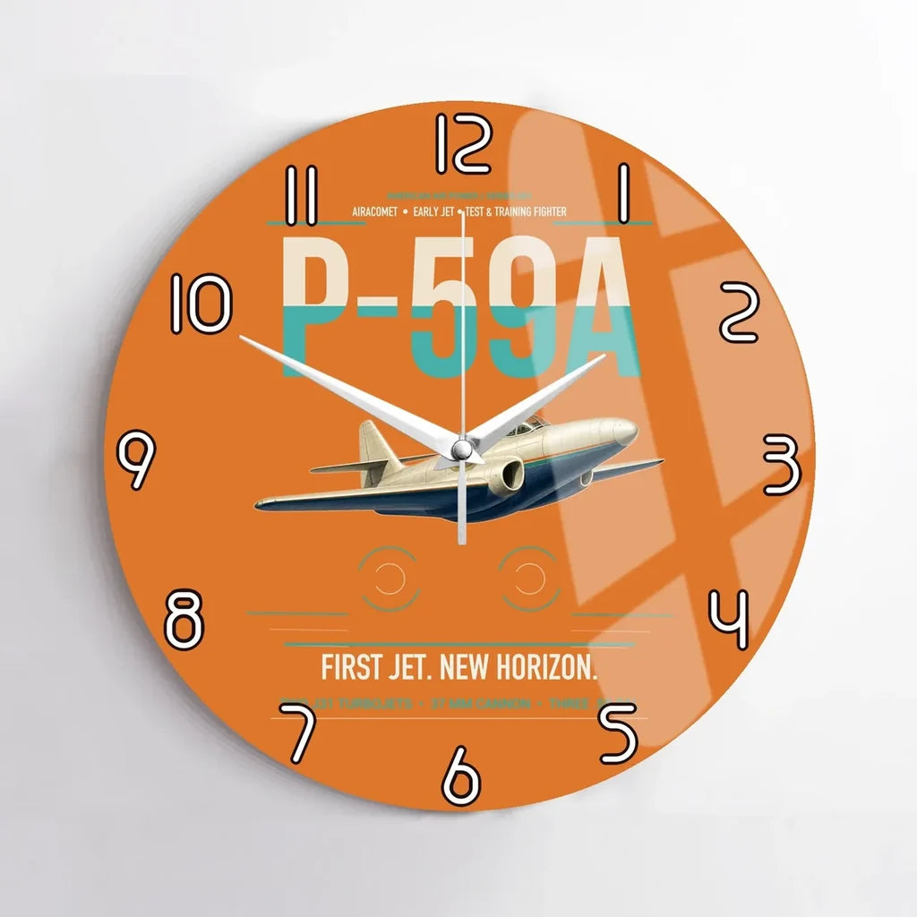P-59A Airacomet design on orange no frame wall clock