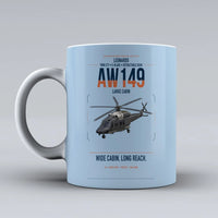 Thumbnail for Leonardo AW149 design on light blue ceramic mug, double-side print