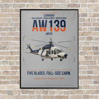 Thumbnail for Leonardo AW139 vertical canvas print - framed - light gray background