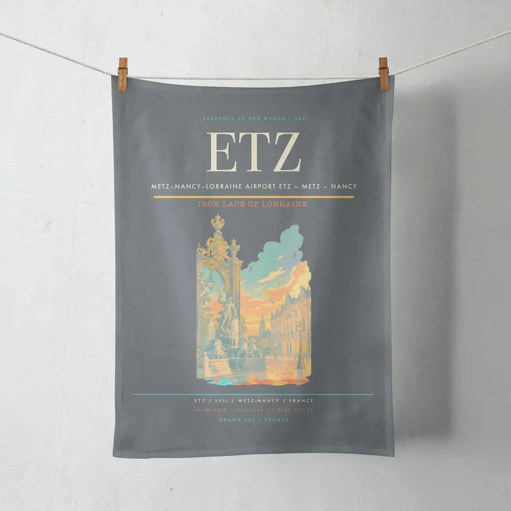 Metz–Nancy–Lorraine Airport (ETZ) design on gray towel