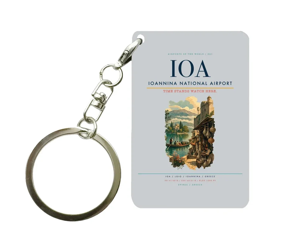 Ioannina National Airport (IOA) design on light gray key chain