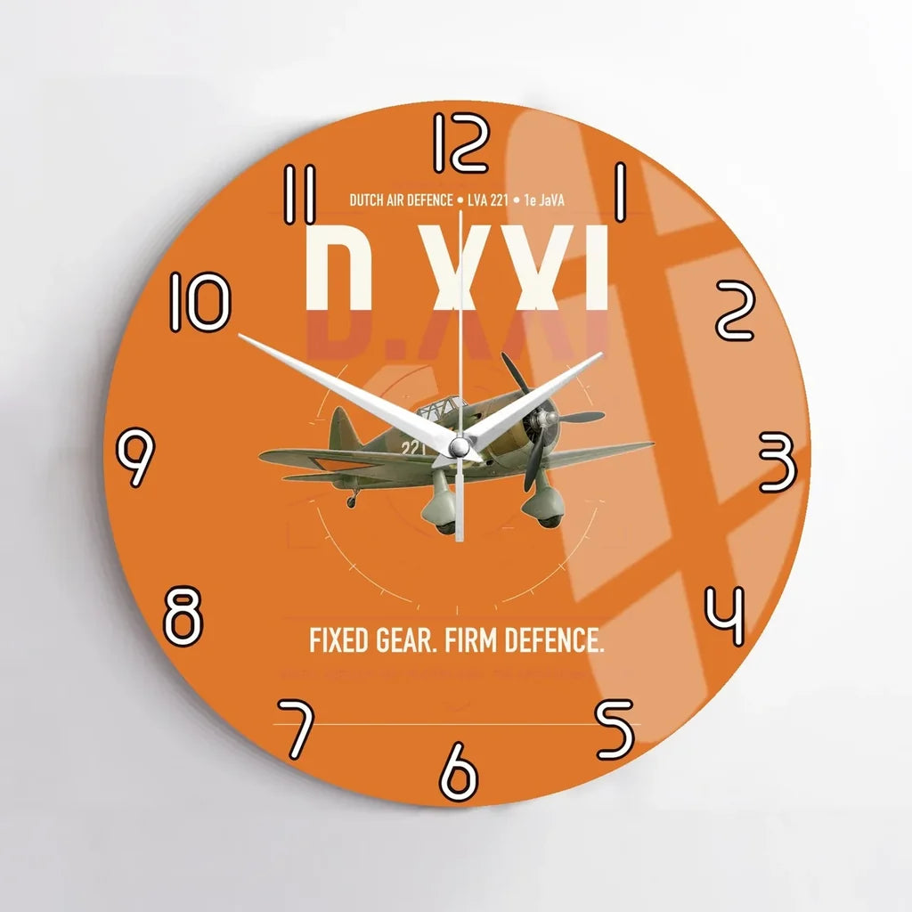 Fokker D.XXI — Dutch LVA aircraft 221 design on orange no frame wall clock
