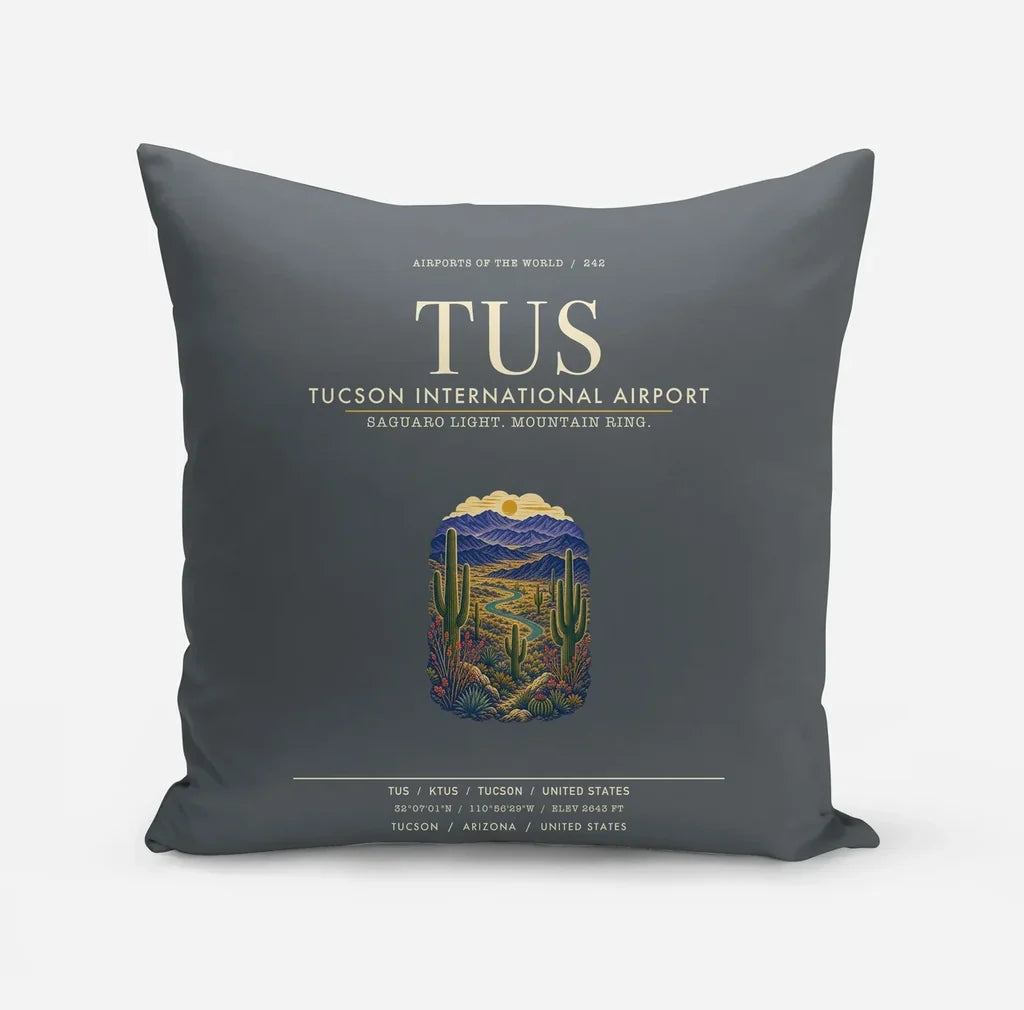 Tucson International Airport (TUS) design on gray pillow