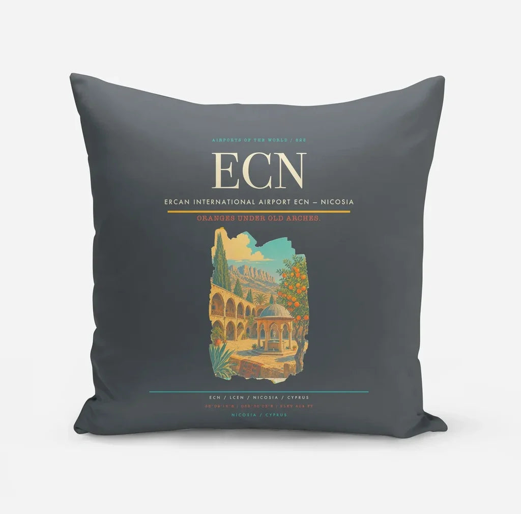 Ercan International Airport (ECN) design on gray pillow