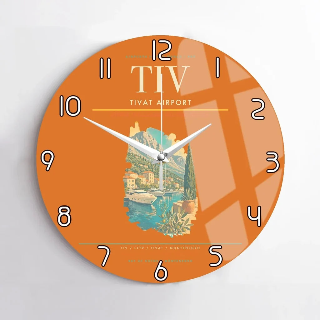 Tivat Airport (TIV) design on orange no frame wall clock