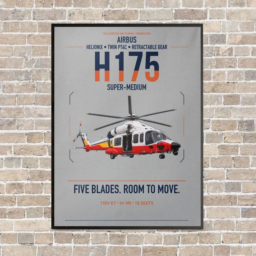 Airbus H175 vertical canvas print - framed - light gray background