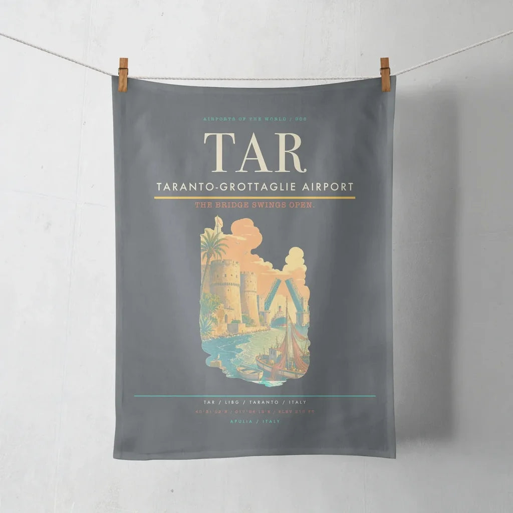 Taranto-Grottaglie Airport (TAR) design on gray towel