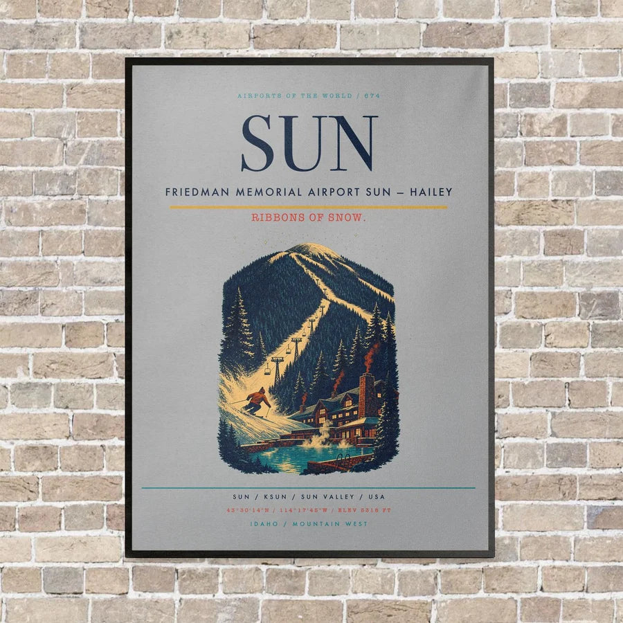 Friedman Memorial Airport SUN — Hailey vertical canvas print - framed - light gray background