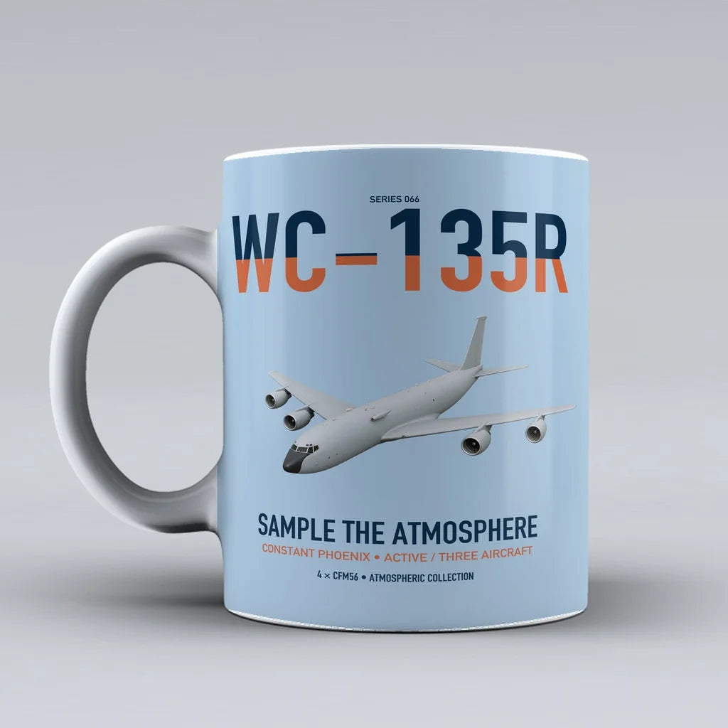 WC-135R Constant Phoenix design on light blue ceramic mug, double-side print