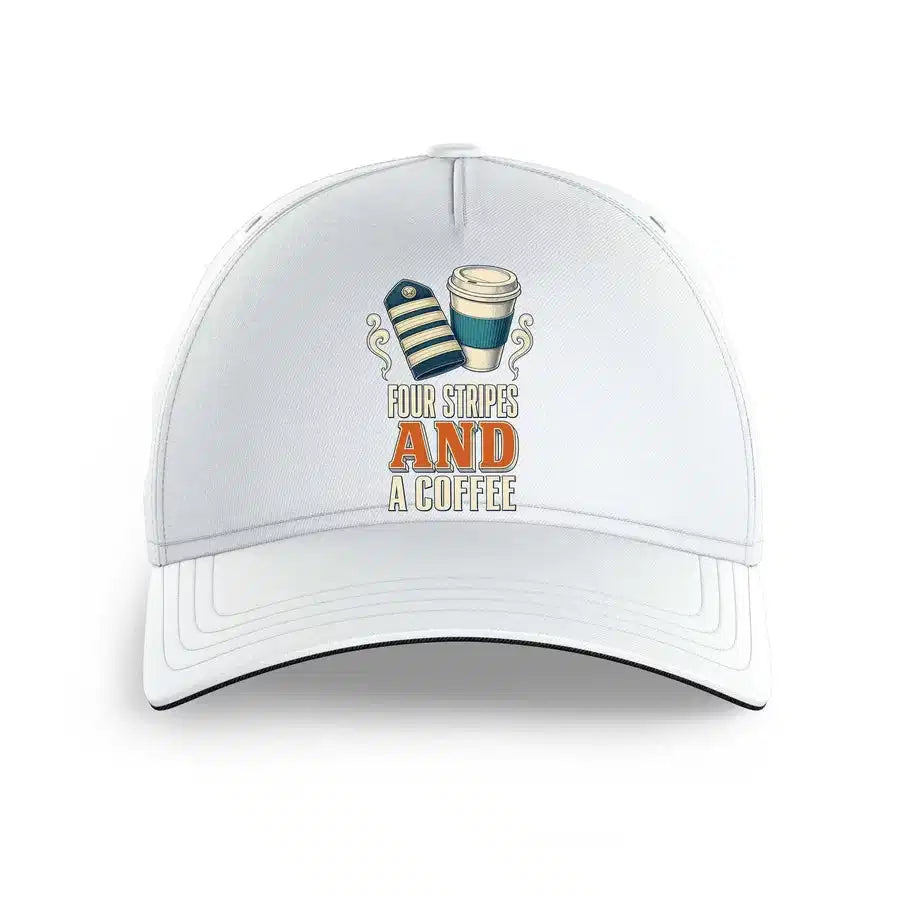 Four Stripes And A Coffee design on white printed hat