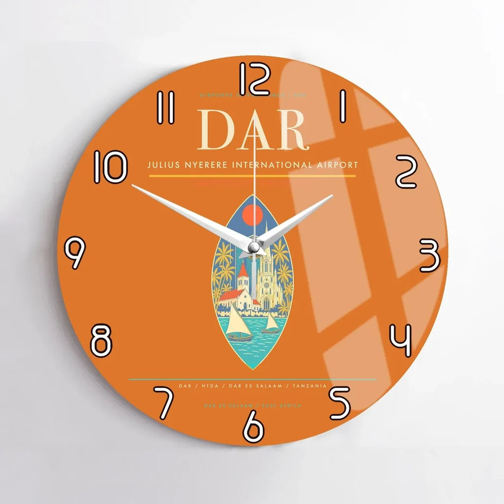 Julius Nyerere International Airport (DAR) design on orange no frame wall clock