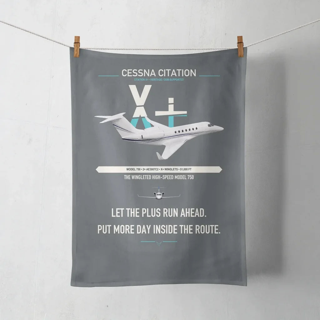 Cessna Citation X+ design on gray towel
