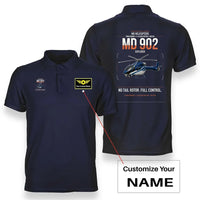 Thumbnail for MD Helicopters MD 902 Explorer design on navy blue+name double-side polo t-shirt, double-side print