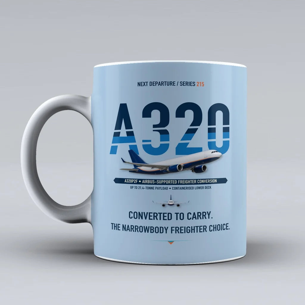A320P2F Mug design on light blue airbus