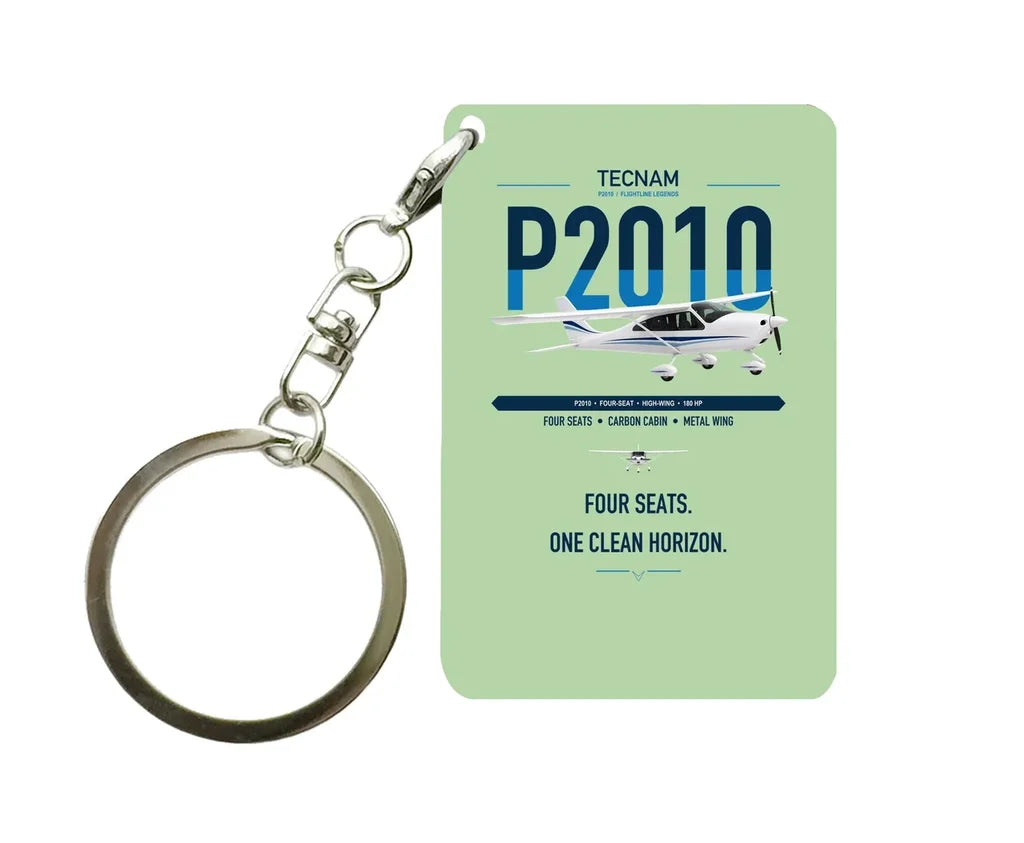 Tecnam P2010 design on light green designed key chain, double-side print