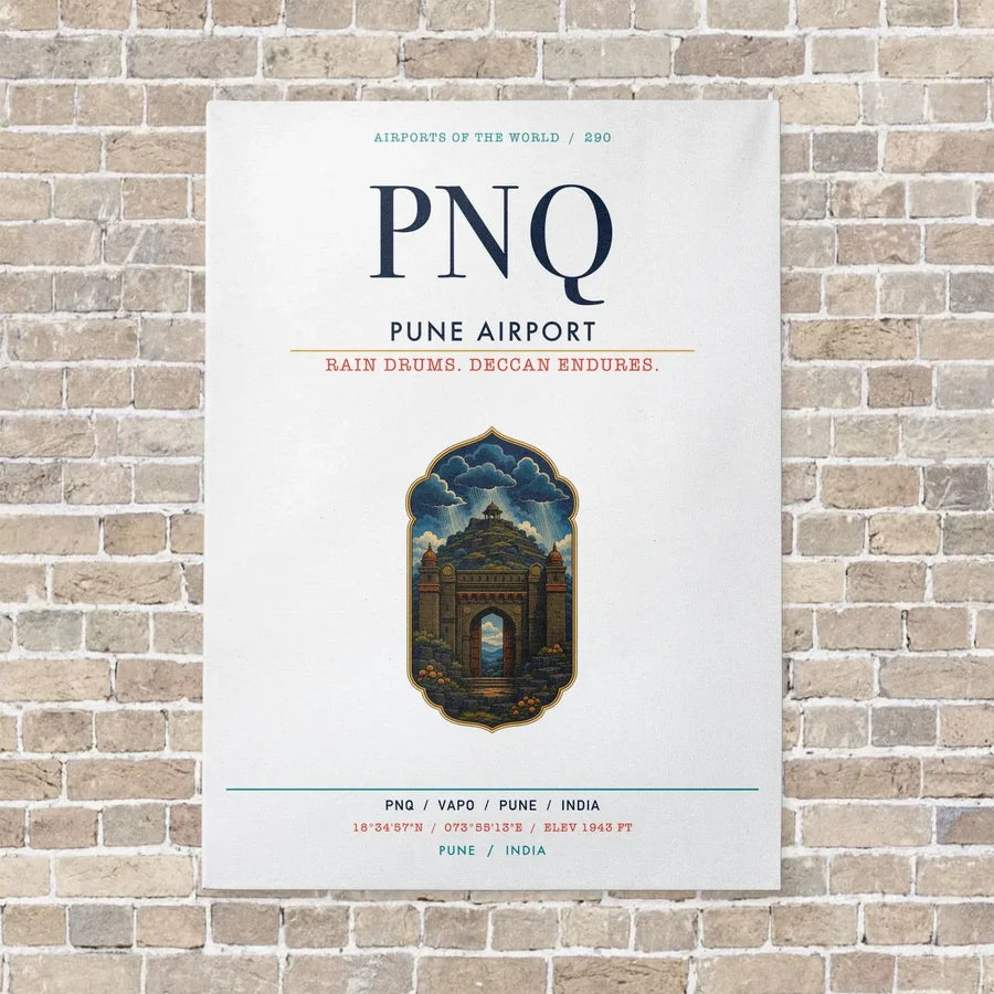 Pune Airport PNQ vertical canvas print - no frame - white background