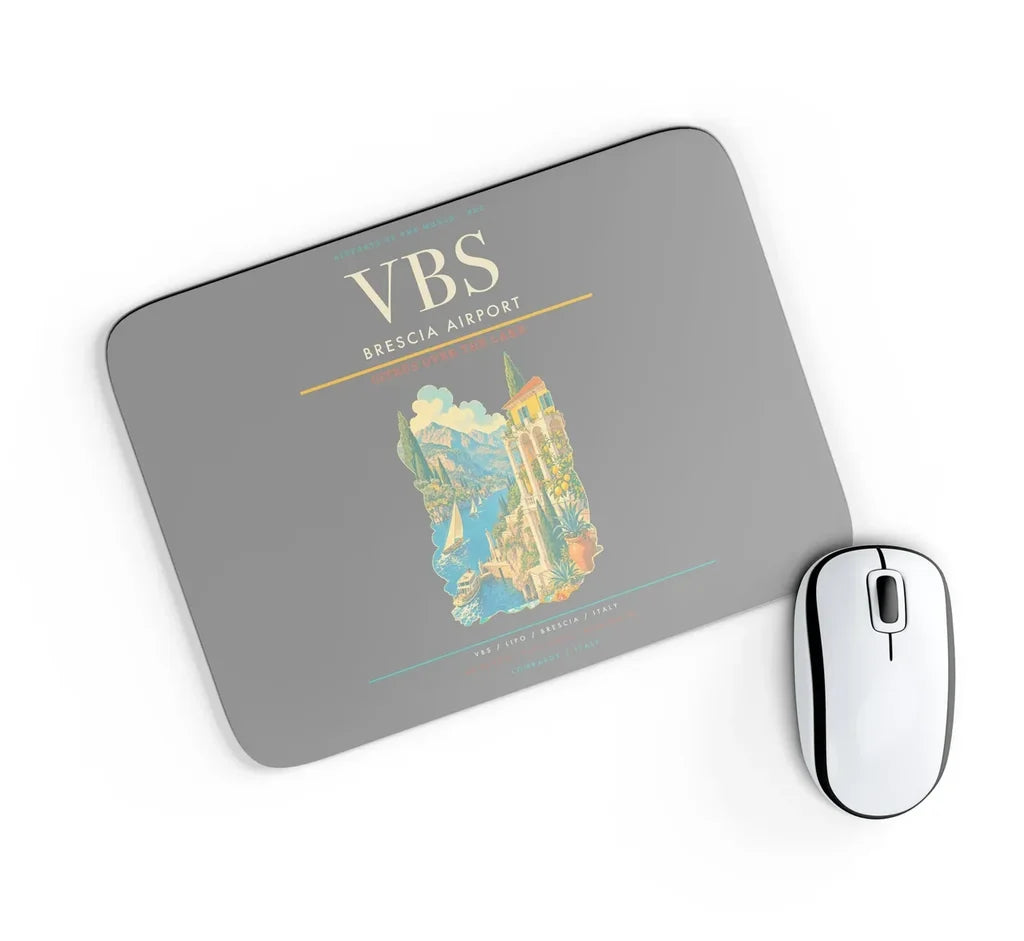 Brescia Airport (VBS) design on gray rectangle mouse pad