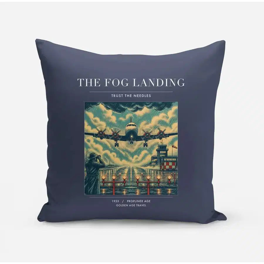 VINTAGE G4095 - The Fog Landing - Designed Pillows design on navyblue