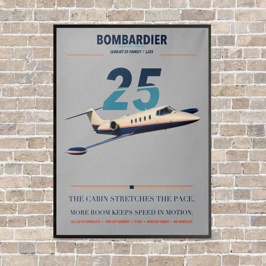 Bombardier Learjet 25 vertical canvas print - framed - light gray background