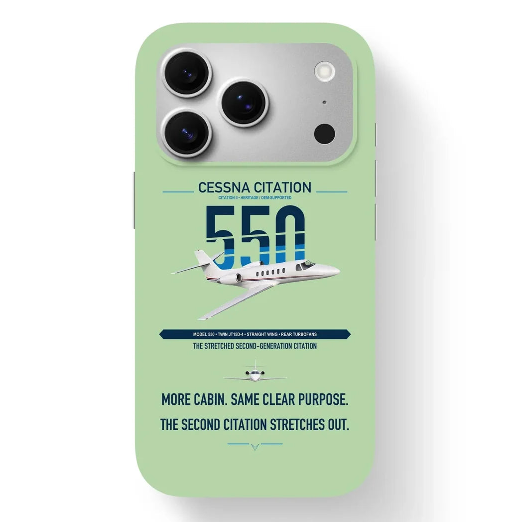 Cessna Citation 550 - Citation II design on light green magsafe iphone case, for iPhone 17 Pro