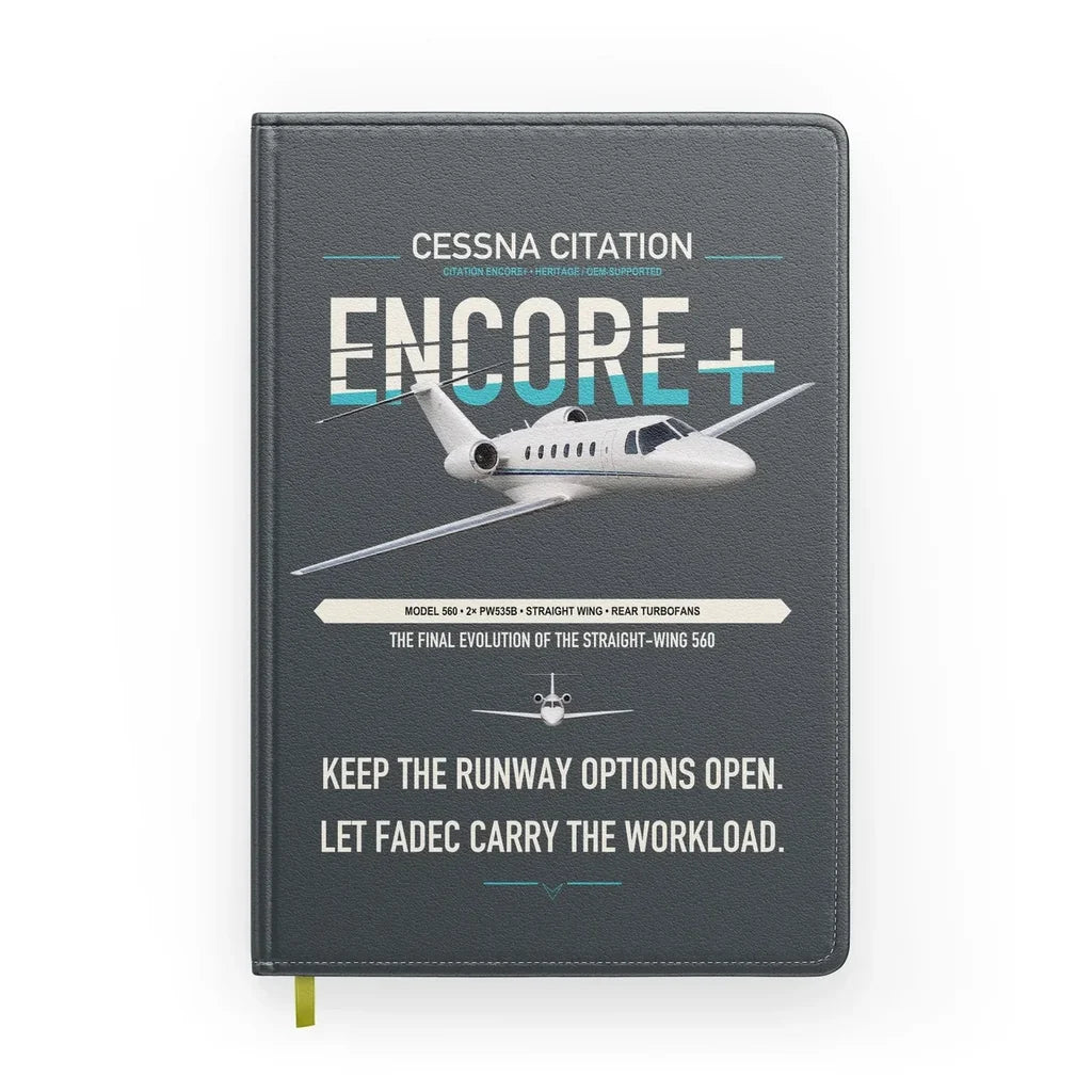 Cessna Citation Encore+ design on gray notebook