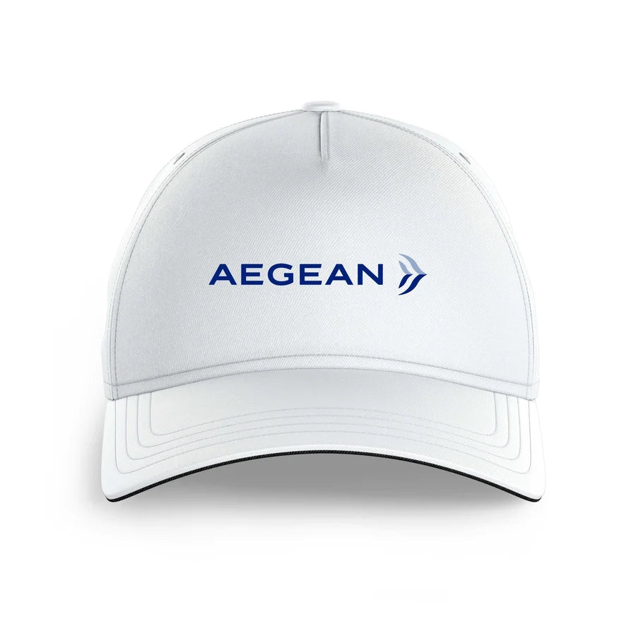 Aegean Airlines logo printed on white cap