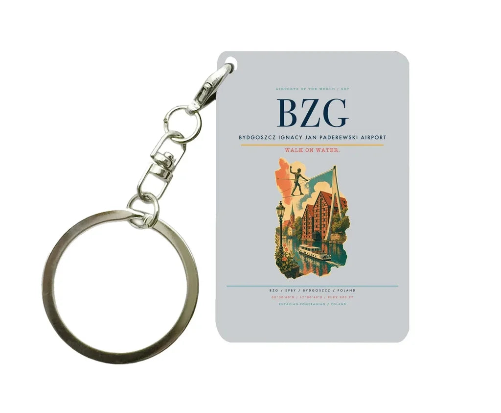 Bydgoszcz Ignacy Jan Paderewski Airport (BZG) design on light gray key chain
