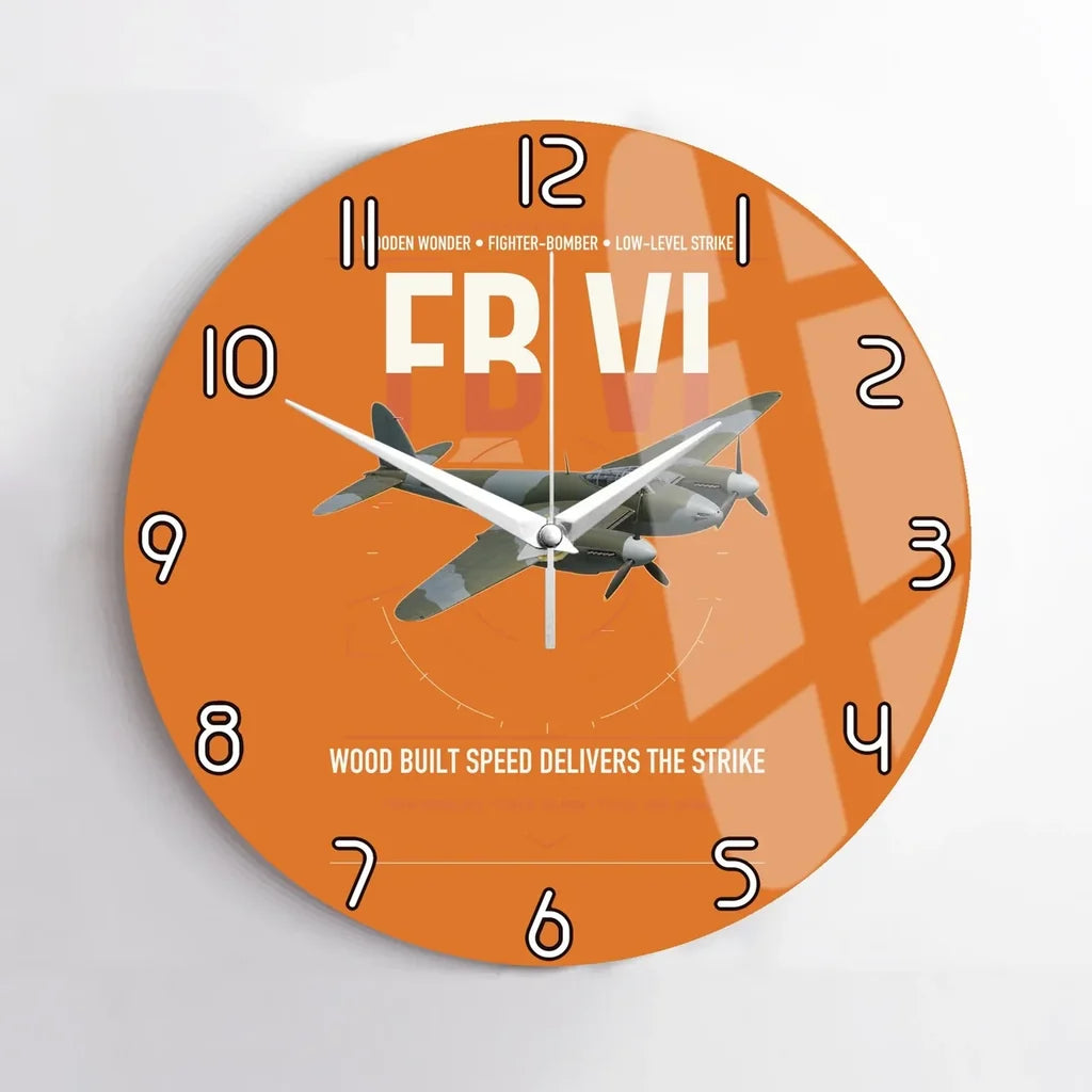 de Havilland Mosquito FB VI design on orange no frame wall clock