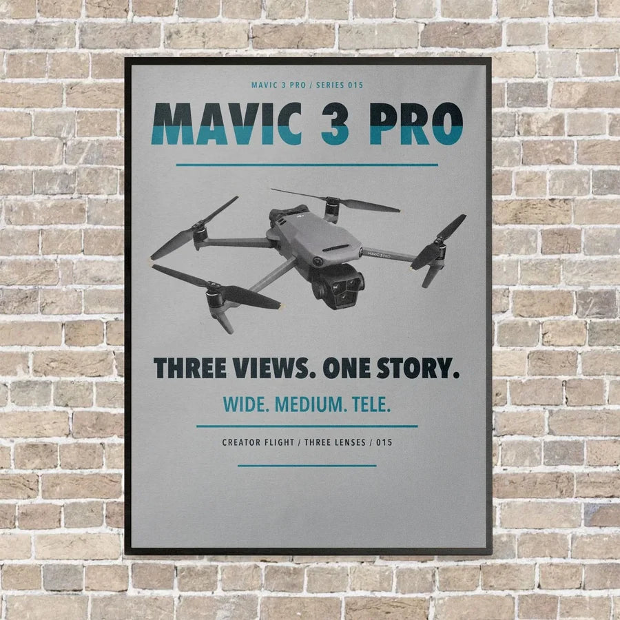 DJI Mavic 3 Pro vertical canvas print - framed - light gray background